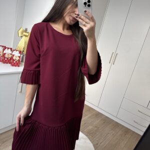 Sukienka Bordowa Plisowana