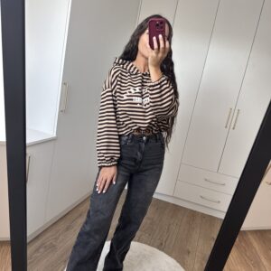 Krótka Bluza W Paski Z Kapturem